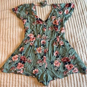 Mint green floral romper
